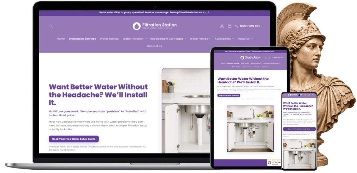 Outdoor backpack landing page shown on a laptop, tablet and phone