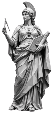 Classical statue holding drafting compasses and a book