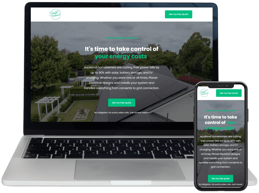 Planet Electrical landing page shown on a laptop and phone